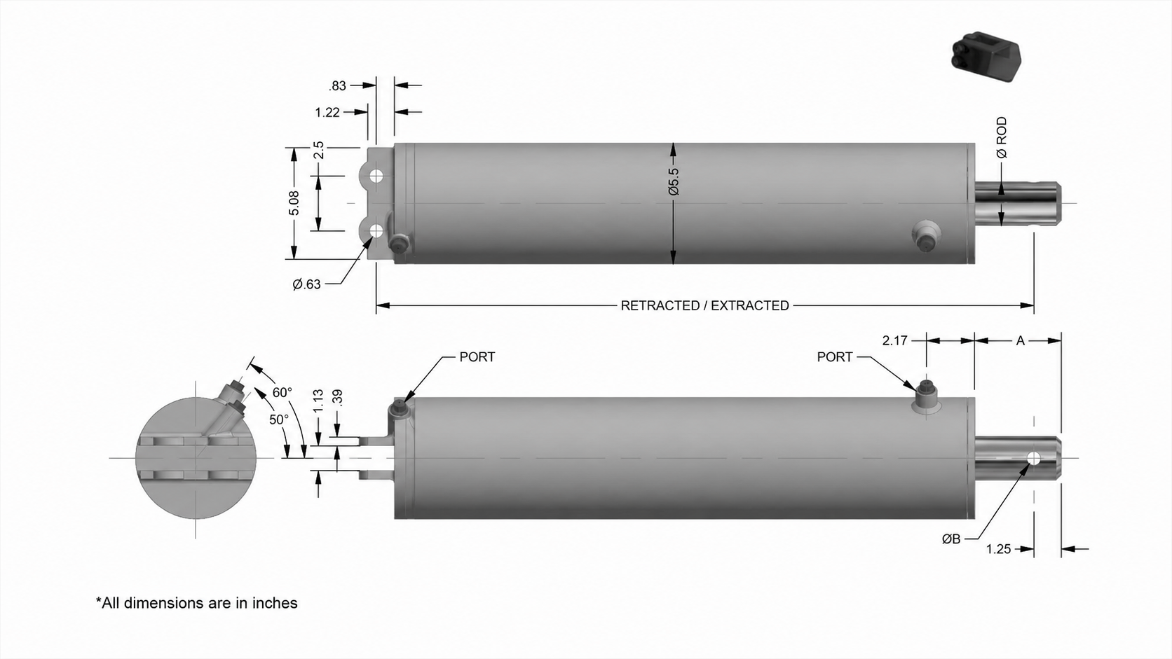 Hoist Cylinder dimensional drawing