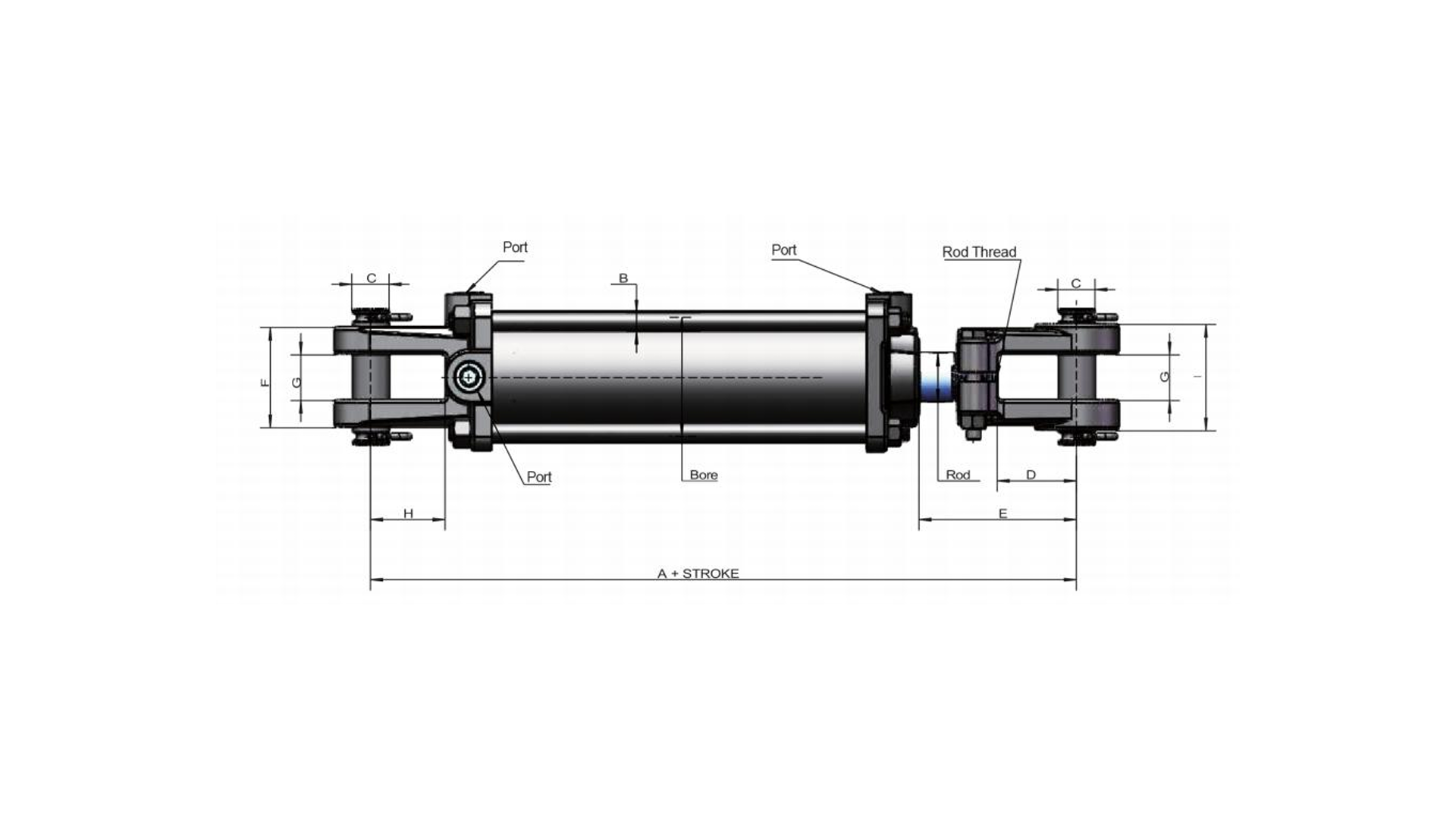 Hydraulic Tie-Rod Cylinders 3000 PSI TH dimensional drawing