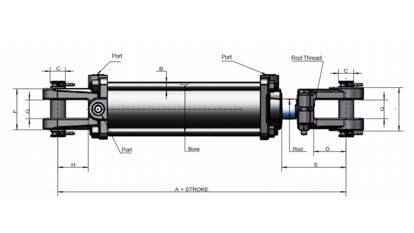 Hydraulic Tie-Rod Cylinders 3000 PSI TH dimensional drawing