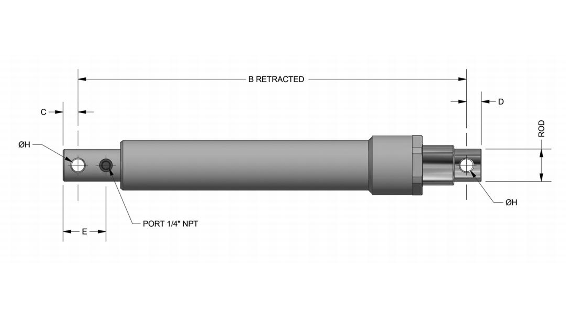 Snow Plow Cylinder 2500 PSI SP dimensional drawing