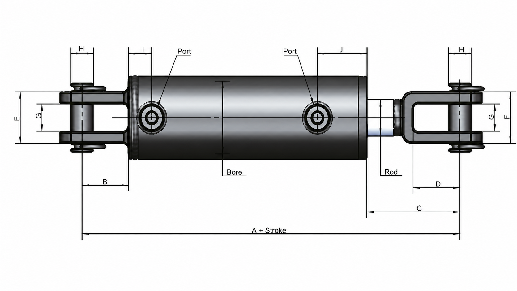 Utility Welded Hydraulic Cylinder 3000 PSI WC dimensional drawing