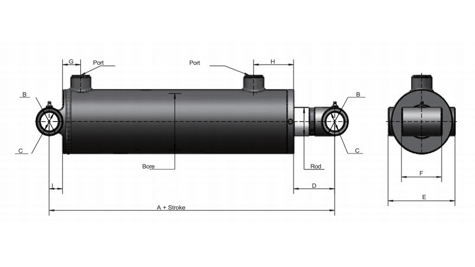 Utility Welded Hydraulic Cylinders 3000 PSI WT dimensional drawing